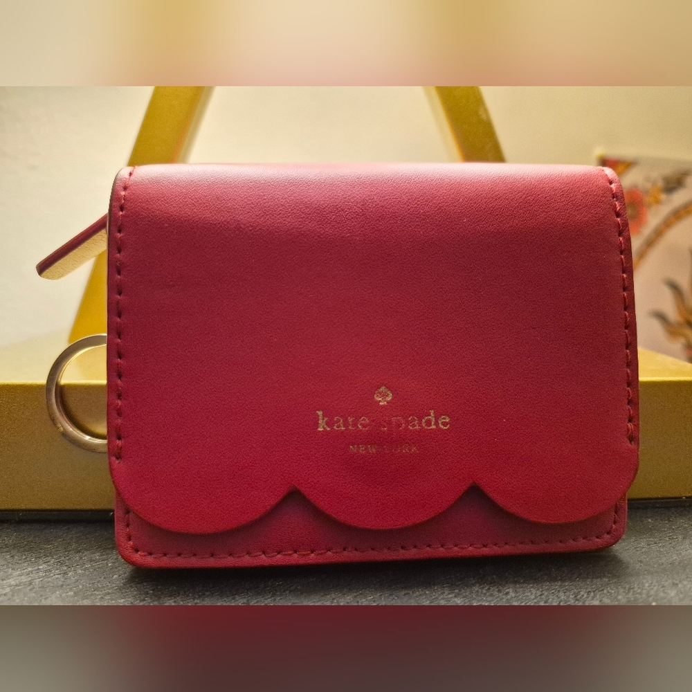 kate spade Scallop-Edge Compact Wallet in Deep Pink